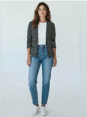 Club Monaco classic black cream striped work essential suit blazer jacket size 2